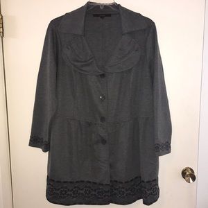 Fever (Macy's) Grey Embroidered Pea Coat Size 1X