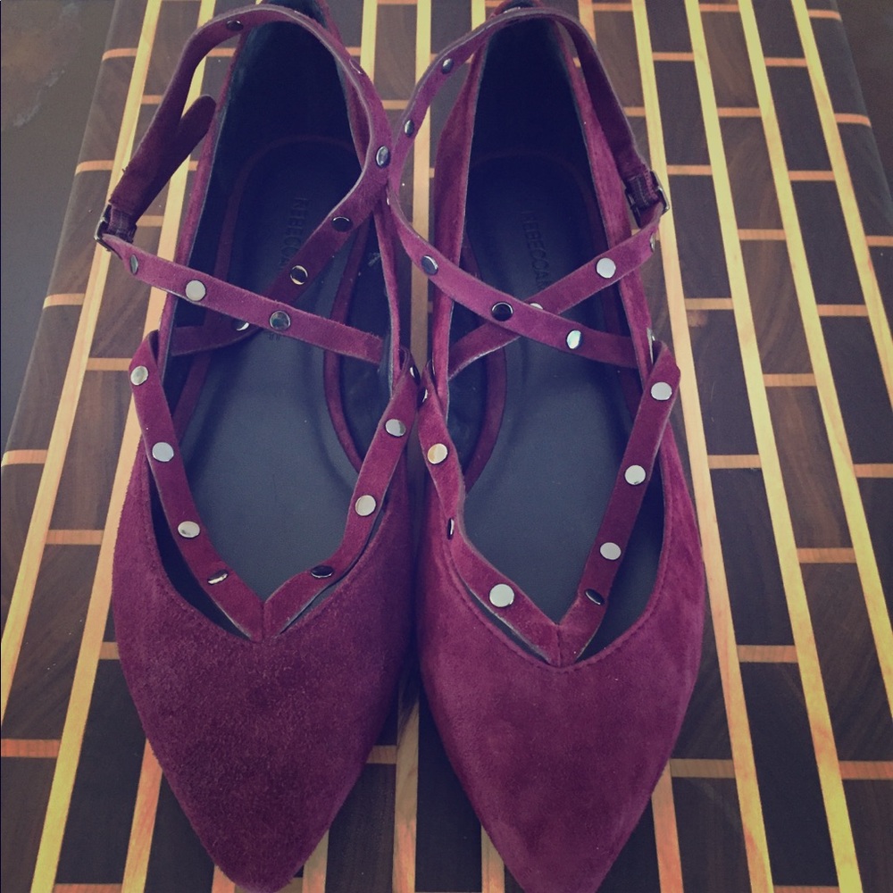 ❤️REBECCA MINKOFF❤️Maroon FAYE studded strap Flats