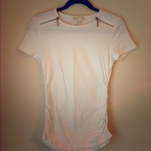 Small-MICHAEL Michael Kors White Zipper Tee