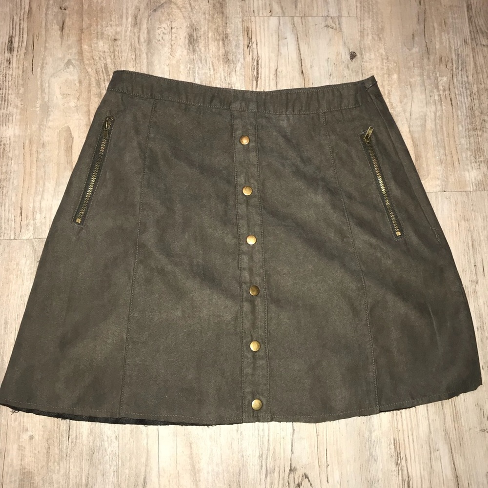 Olive green suede skirt