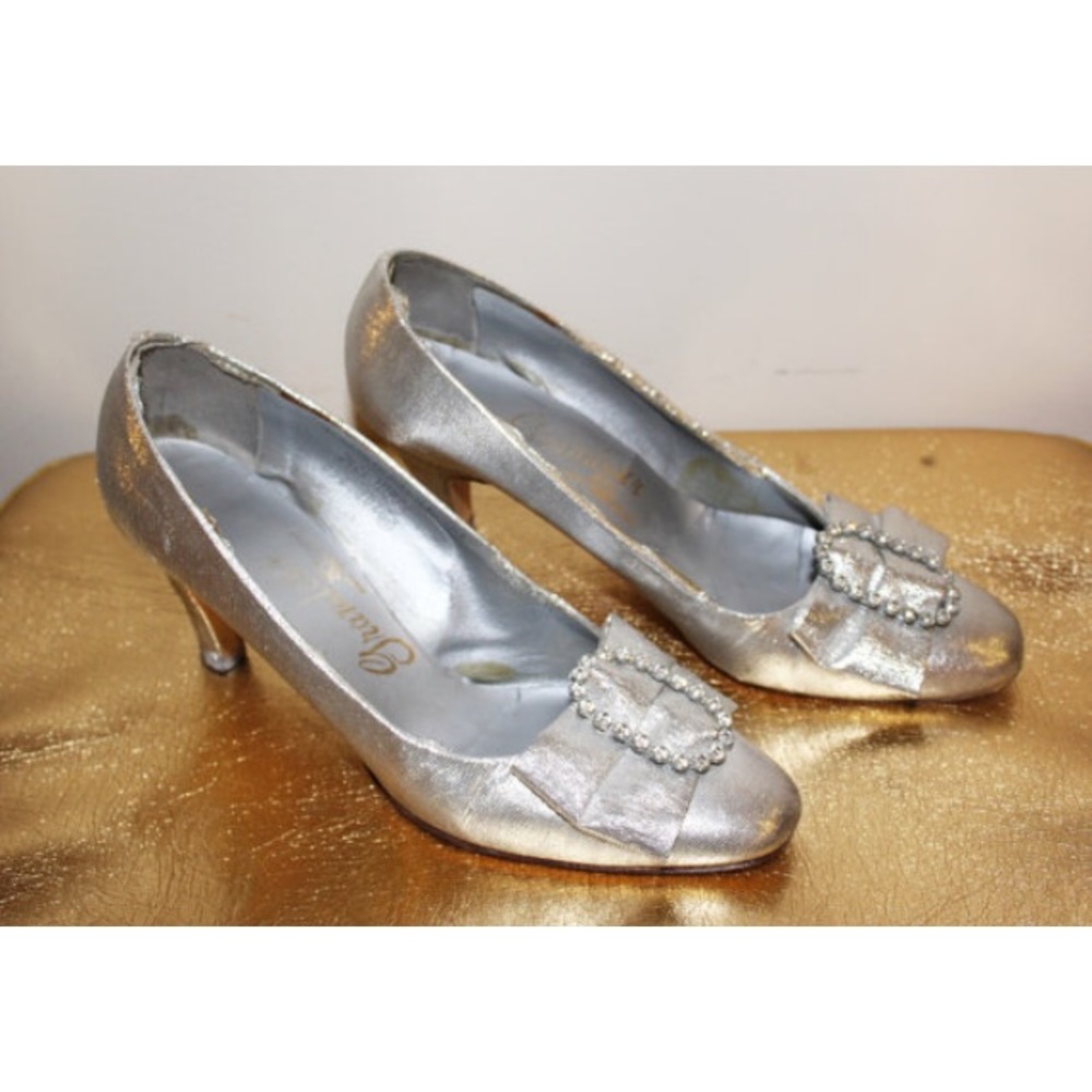 60s silver rhinestone tinsel pumps sz 6