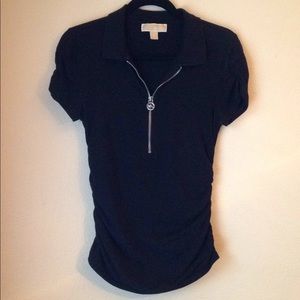 Small-MICHAEL Michael Kors Black Zipper Tee