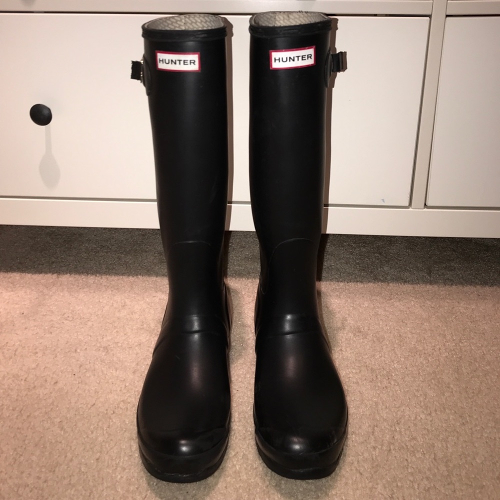 Long black Hunter rain boots