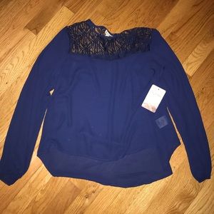 Navy Blue Lily White Lace Blouse