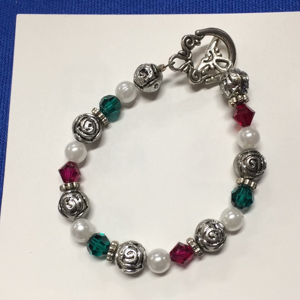 Holiday Crystals and Pearl Bracelet