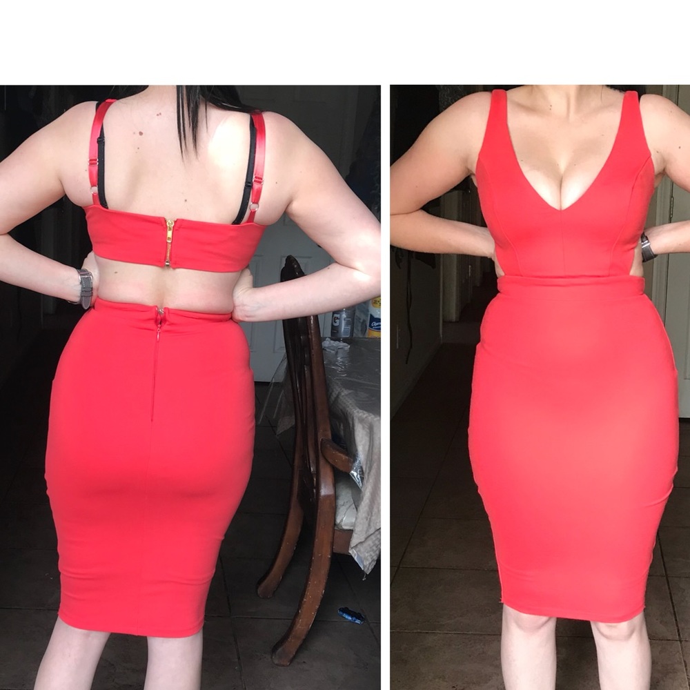 Coral open back dress