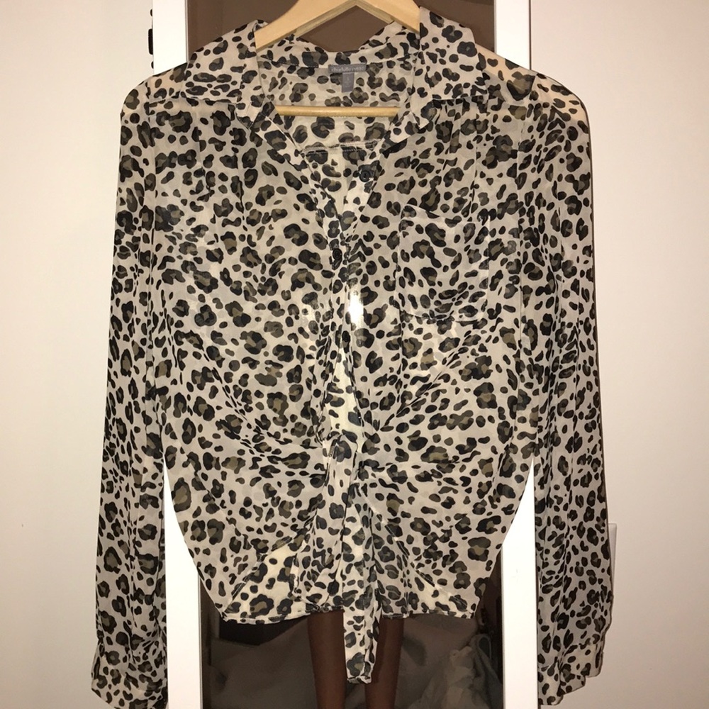 Cheetah print button down that ties at the bottom