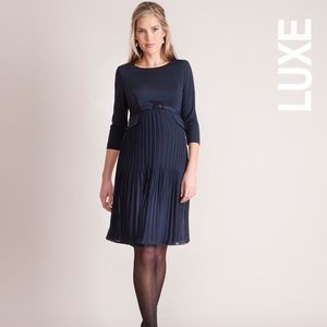 NWT Seraphine Navy Blue Pleated Maternity Dress