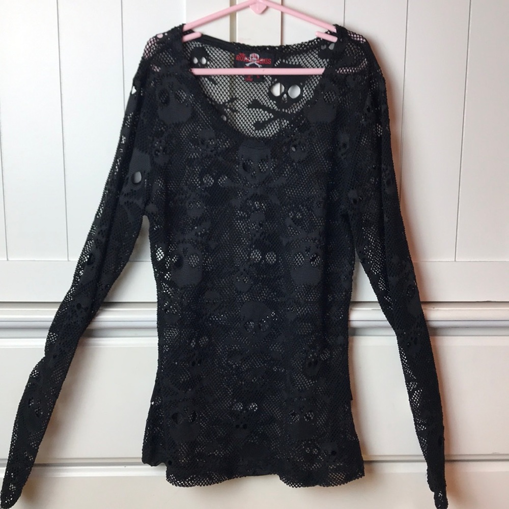 Mesh with skulls top size S purchased at Hot Topic
