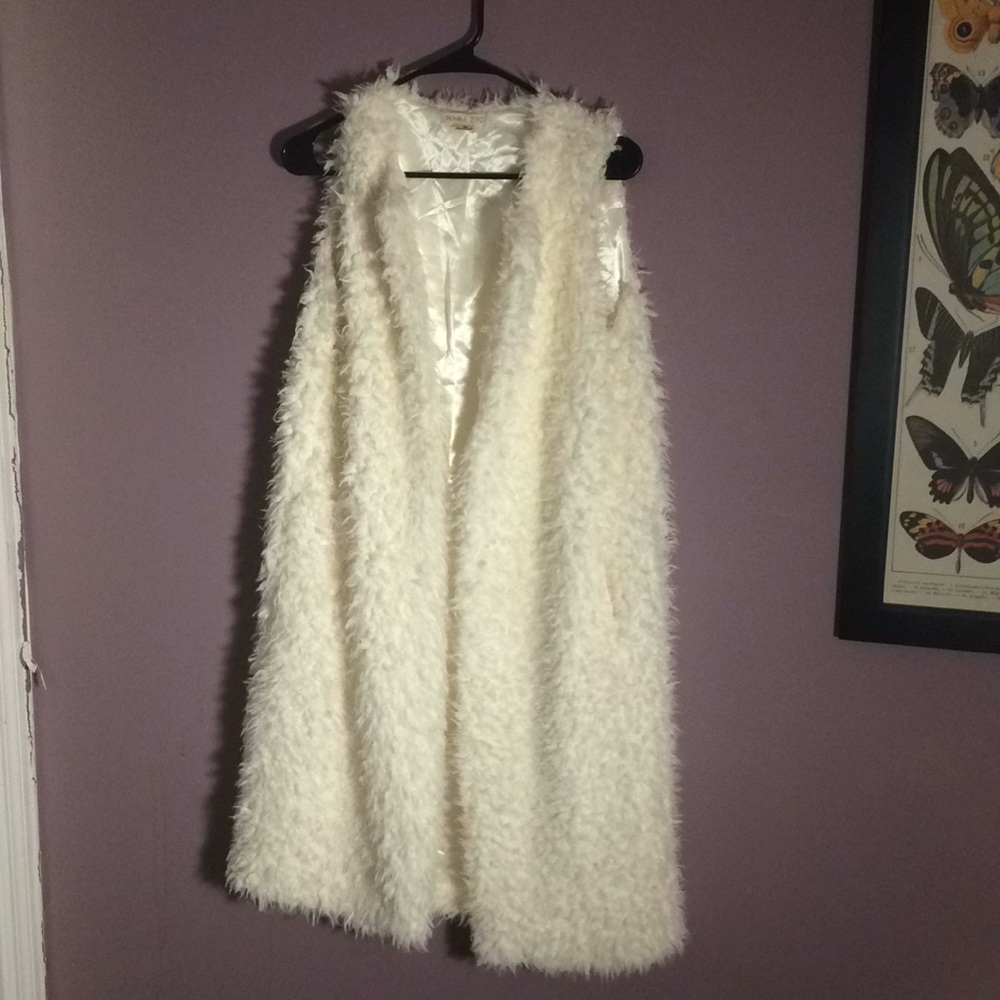 Winter white long faux fur vest