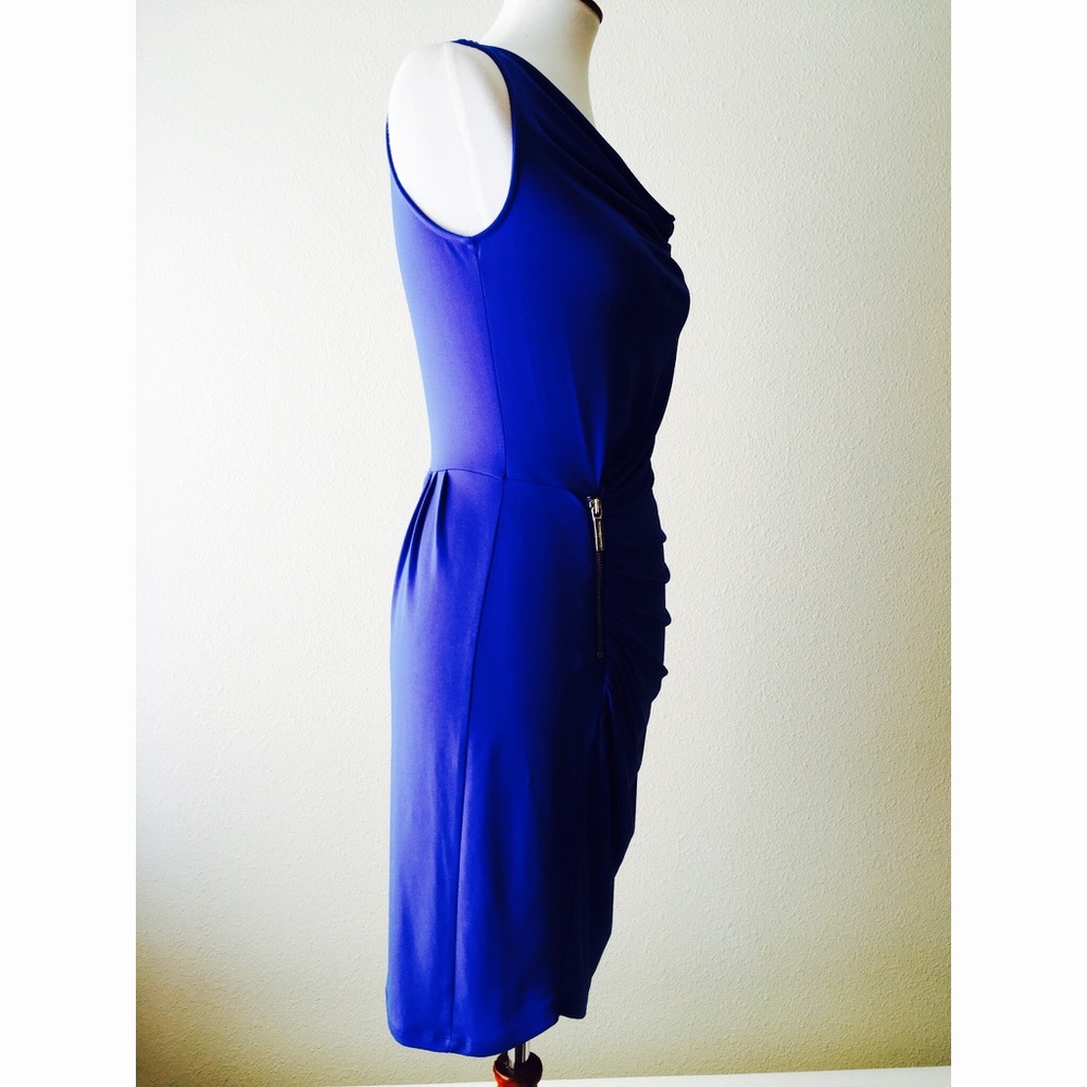 MICHAEL Michael Kors Drape Neck Blue Sheath Dress - Picture 3 of 5