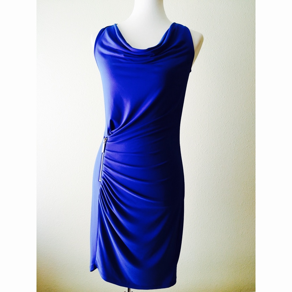 MICHAEL Michael Kors Drape Neck Blue Sheath Dress - Picture 5 of 5