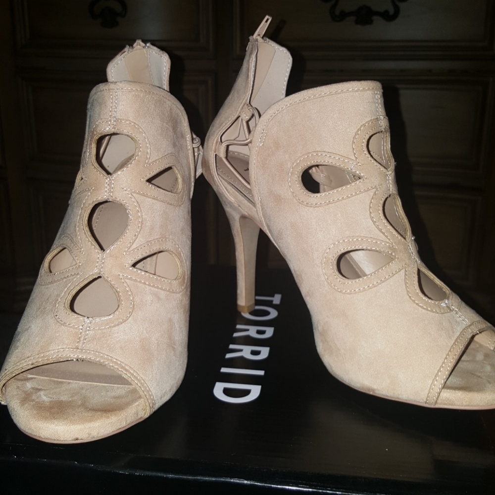Blush Suede Peep Toe Heels