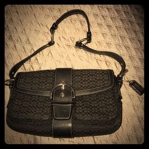 Coach Signature Logo and Leather Black Flap Purse