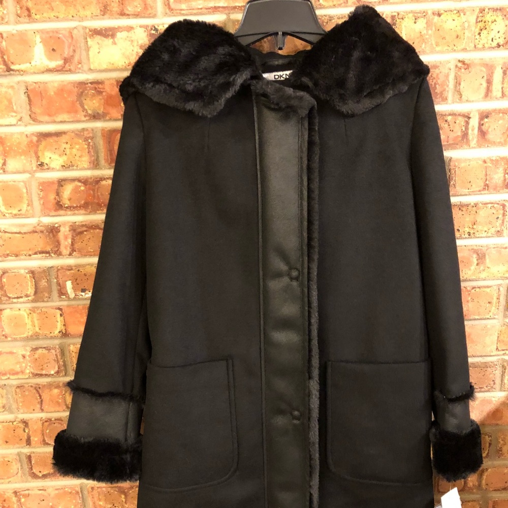 SOLD DKNY faux fur wool blended coat sz 2 $380 NWT
