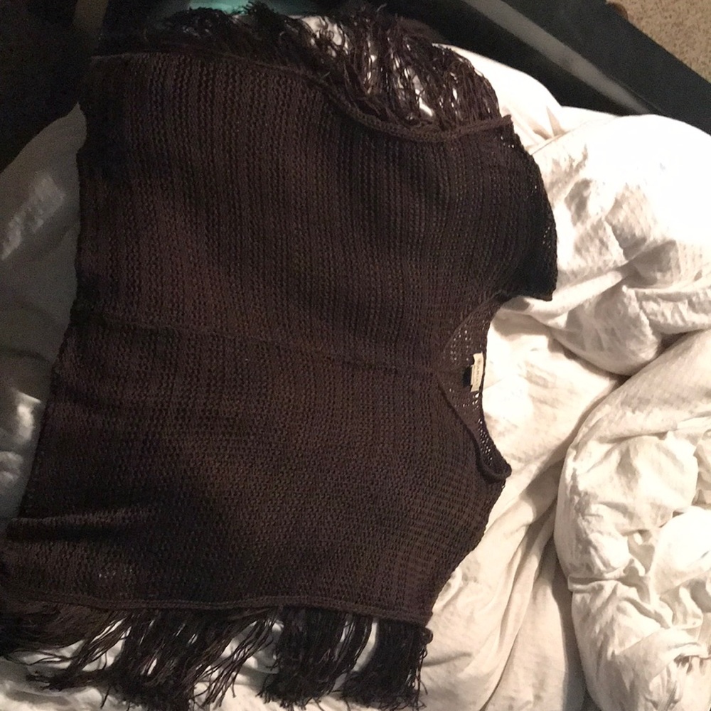 Brown fringe poncho