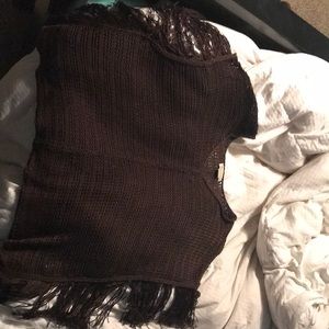 Brown fringe poncho
