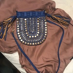 Beautiful Blue leather crossbody bag fringe