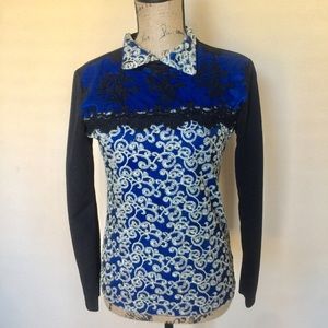 Blue and black lace top