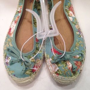 Turquoise Floral Flats with Bow & Hemp Accents