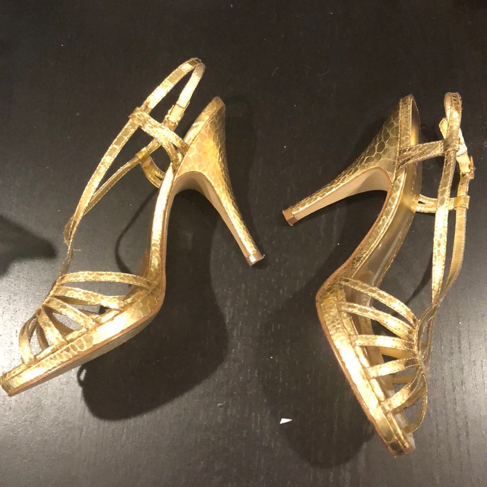 Kelly & Katie Gold Snakeskin Strappy Heels - Picture 3 of 4