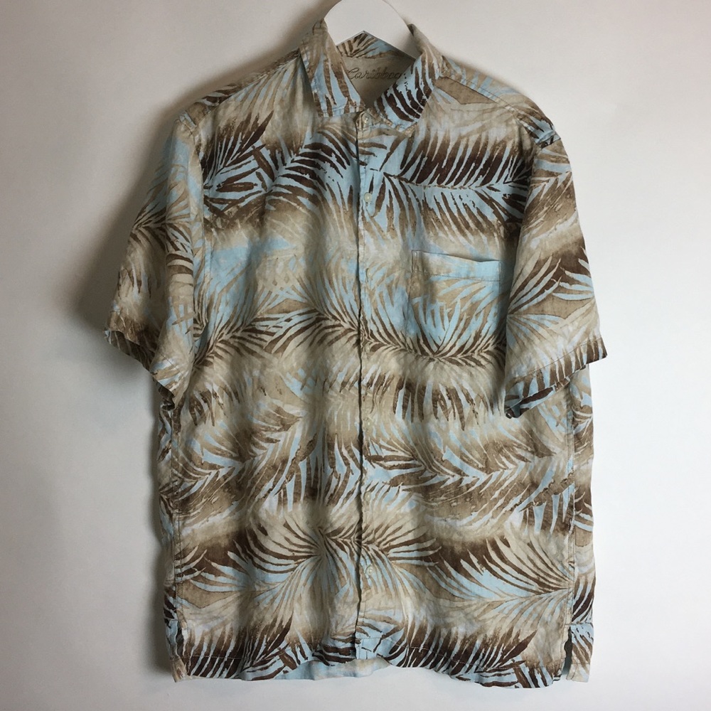 Caribbean Mens Floral Hawaiian Short Sleeve Large