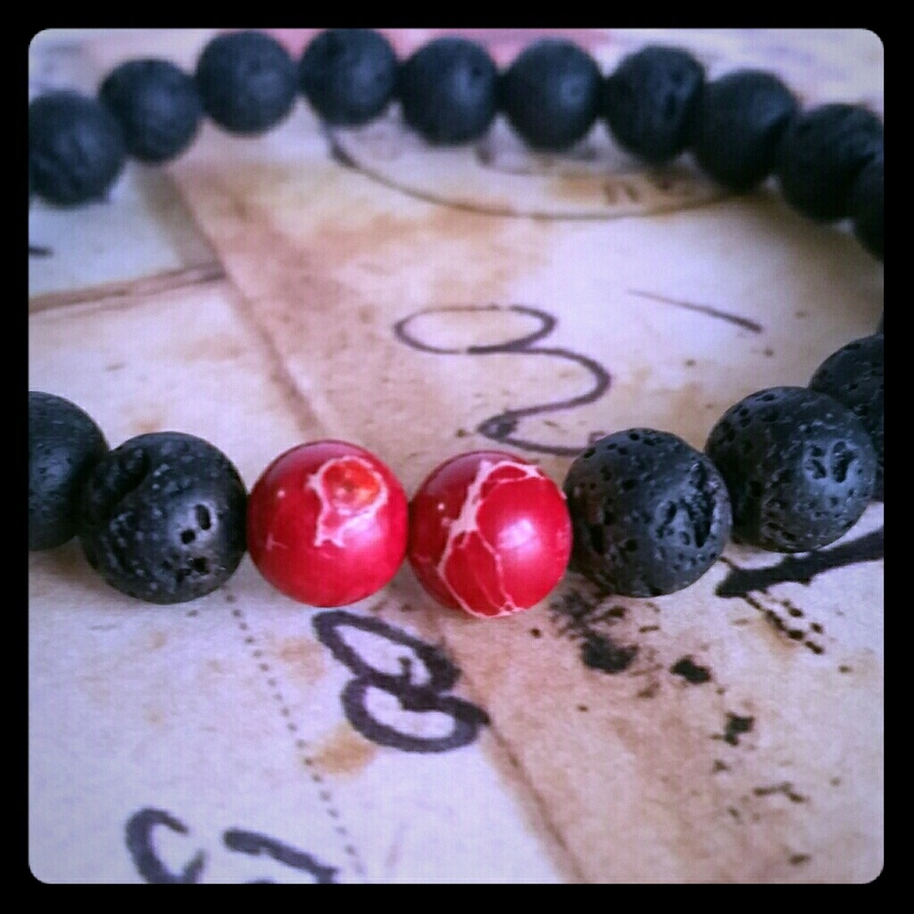Men's Beaded Bracelet. Lava Rock. Natural Stones