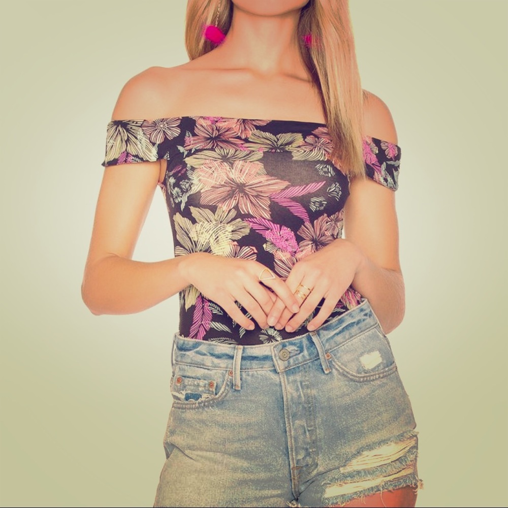 Free People Off Shoulder Printed Bodysuit