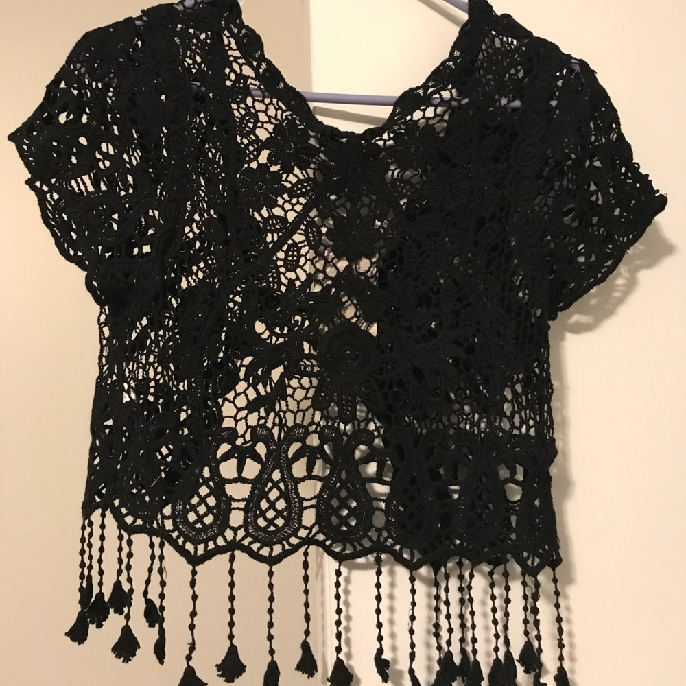 Black crochet crop cover up
