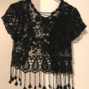 Black crochet crop cover up
