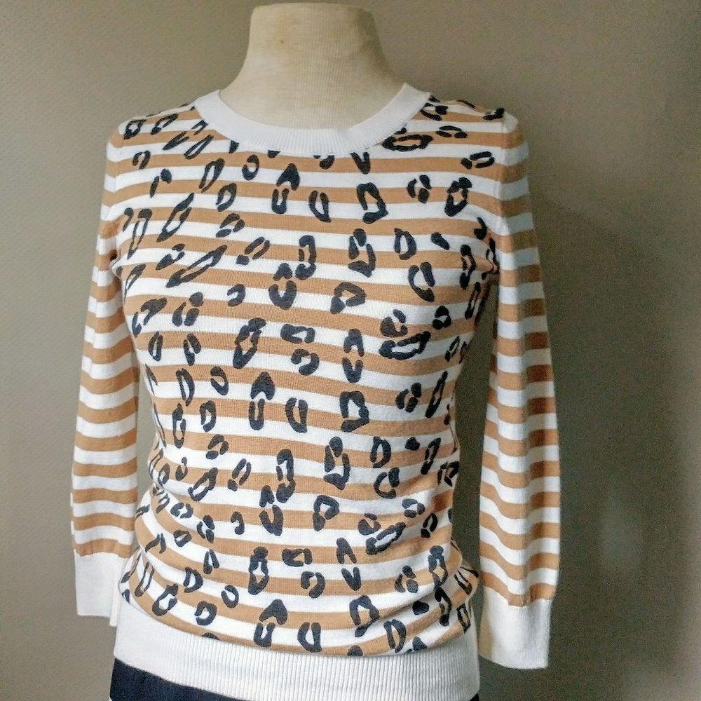 NWOT XS Banana Republic Stripe/Leopard Sweater