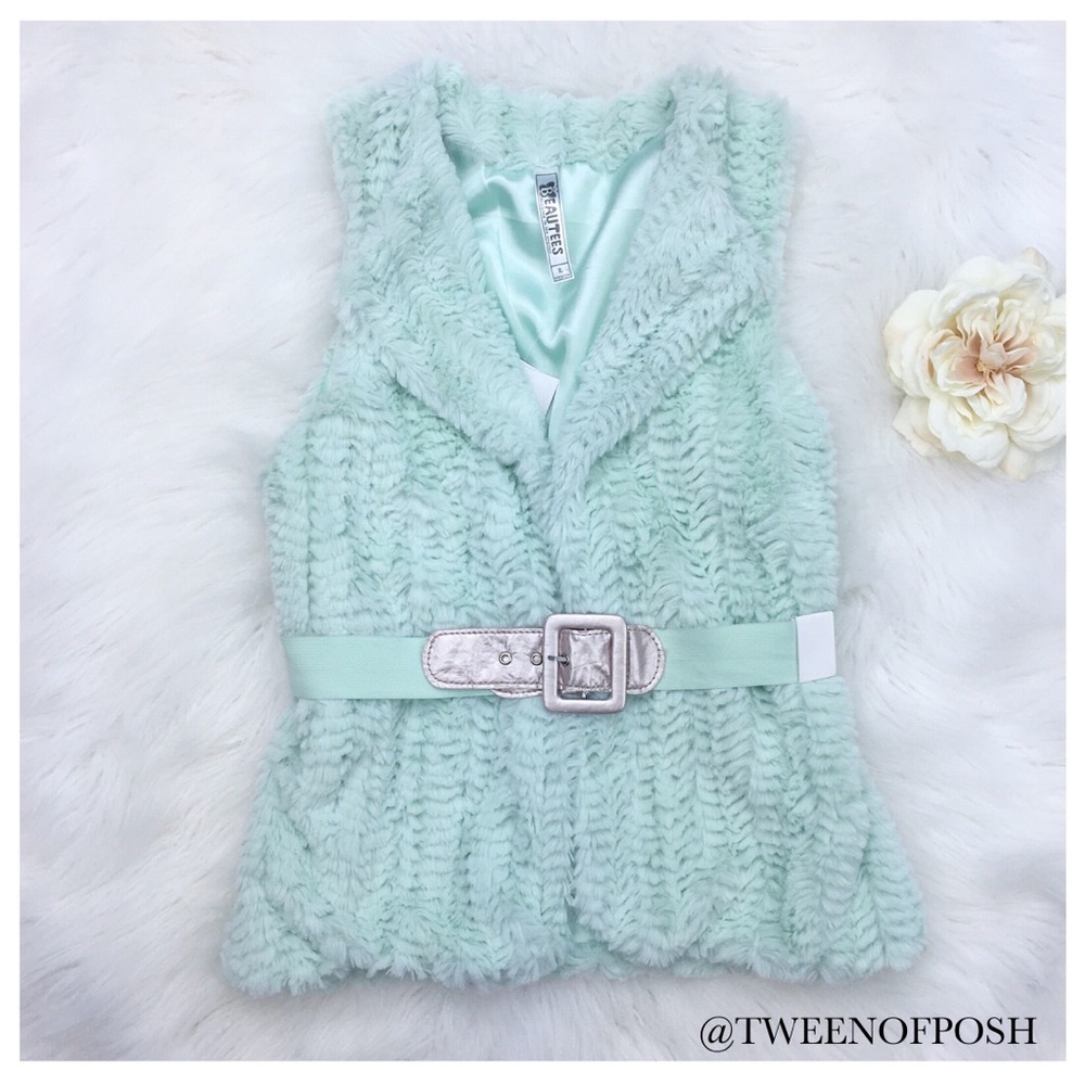 Beautees Mint Faux Fur Vest