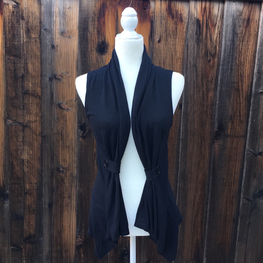 Black Cardigan Button Vest