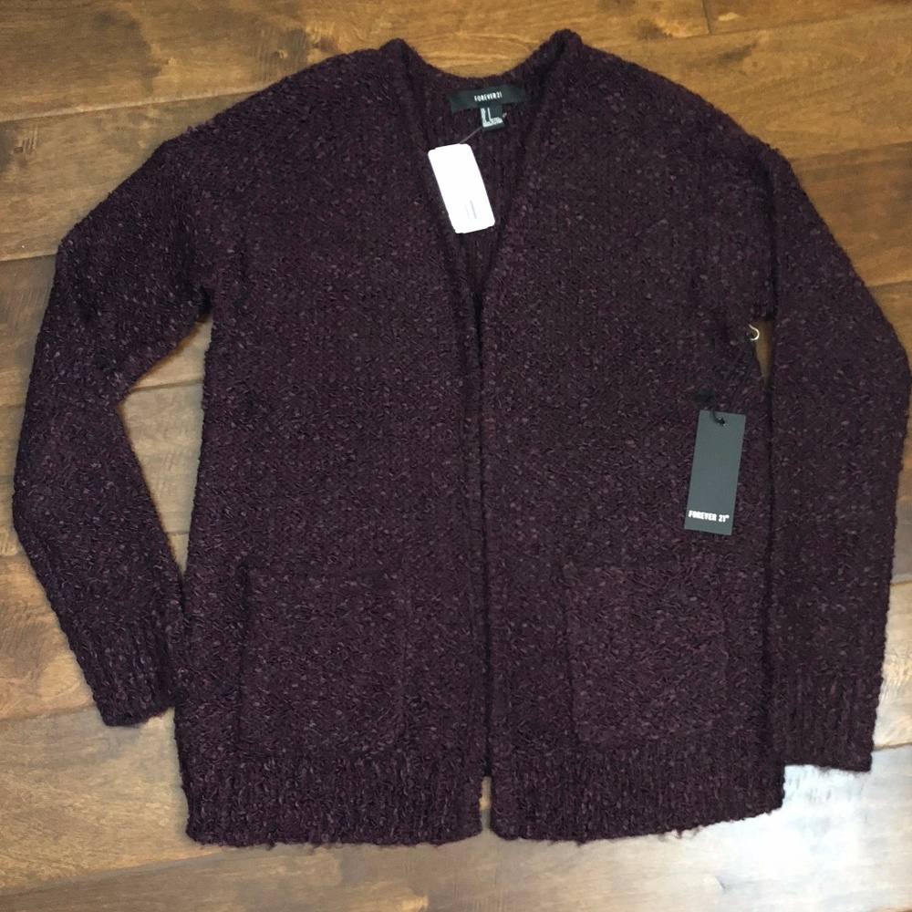Burgundy Cardigan with Front Pockets