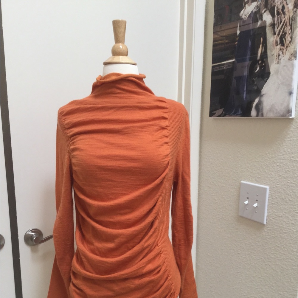 Burn orange rushed asymmetric sweater