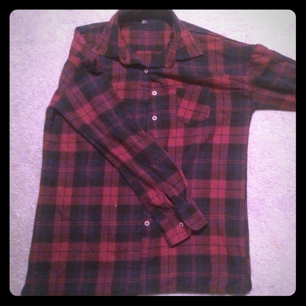 Red-Blue/Black Plaid Button-Up