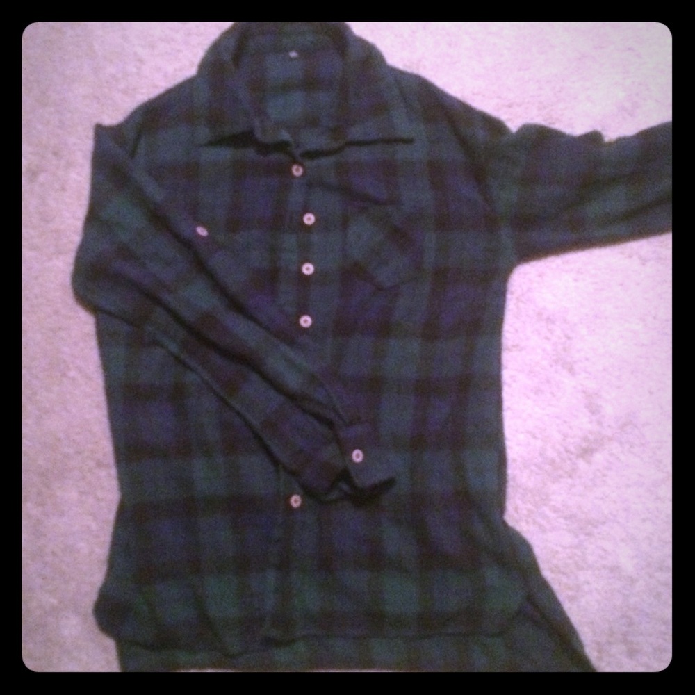 Green-Blue Plaid Button-Up