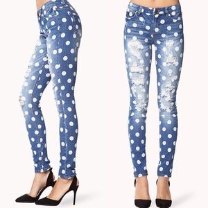Forever 21 Polka Dot Skinny Jeans (Never Worn)