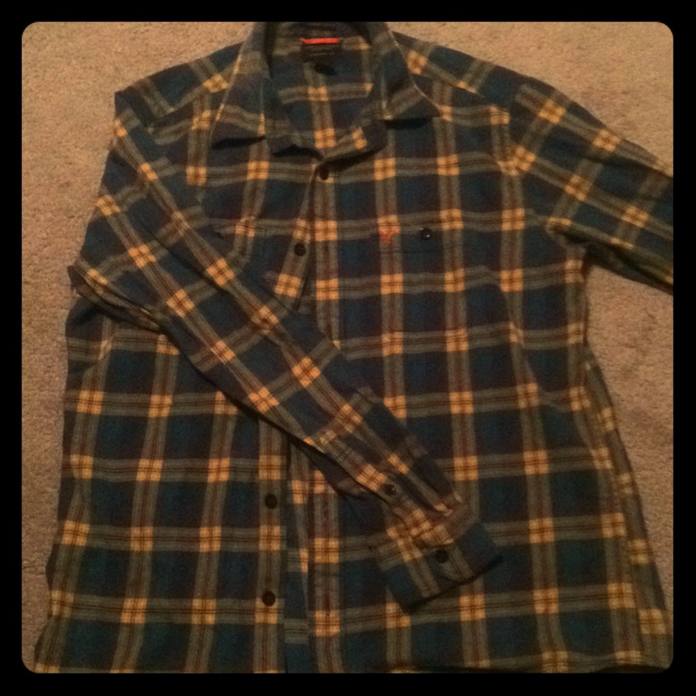 Yellow-Blue Plaid American Eagle Button-Up