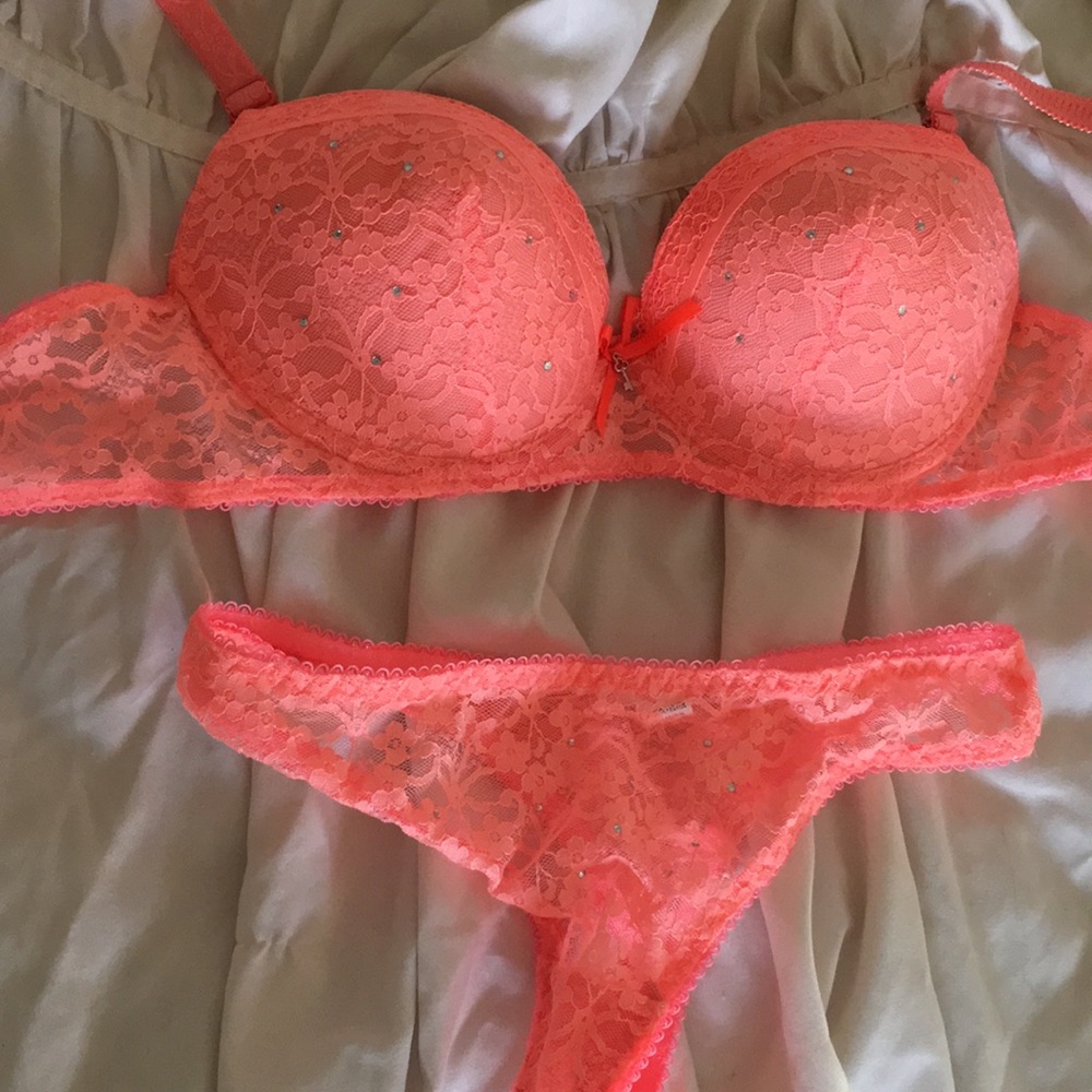 Peach bra and panty lingerie set