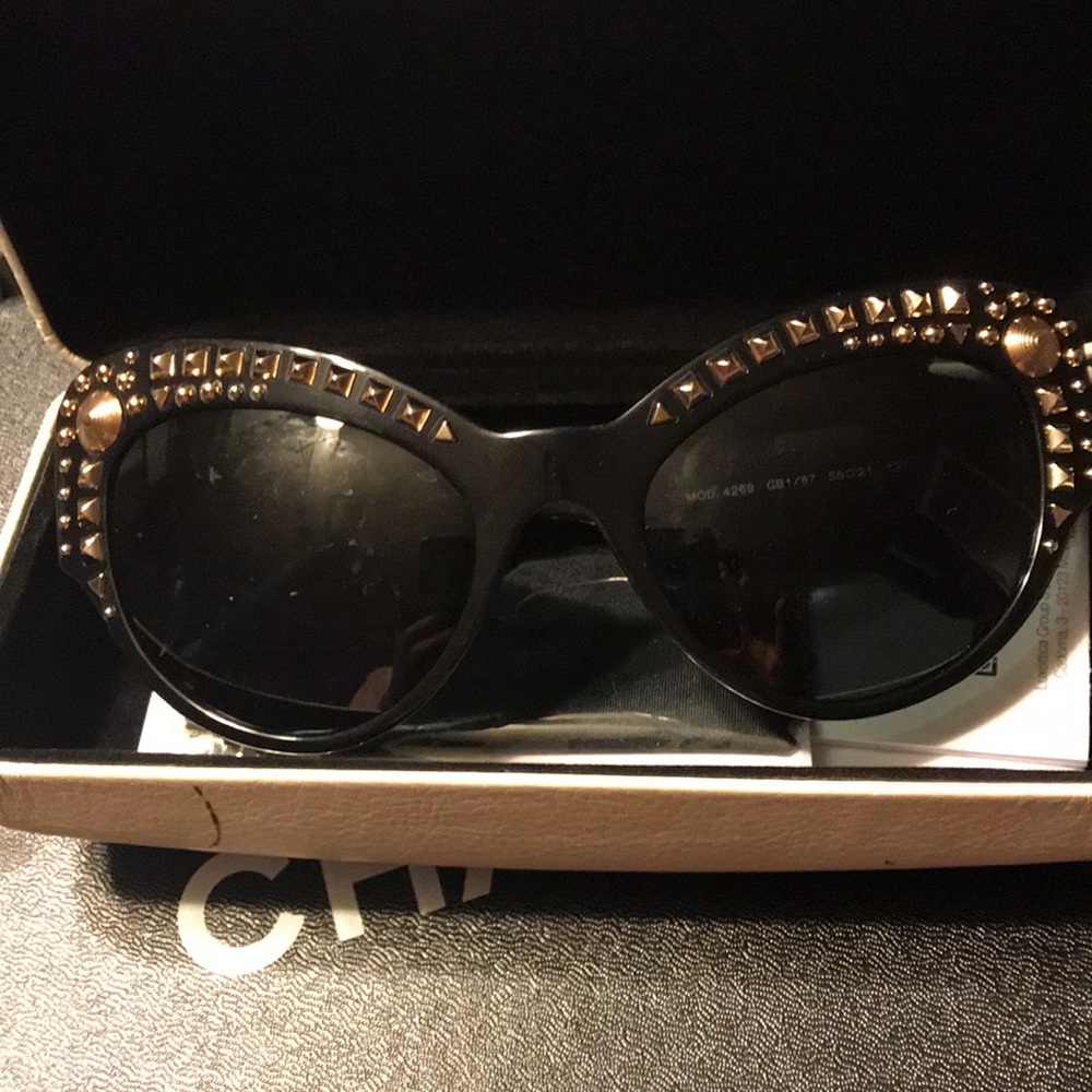 New never worn Versace gold studded black glasses