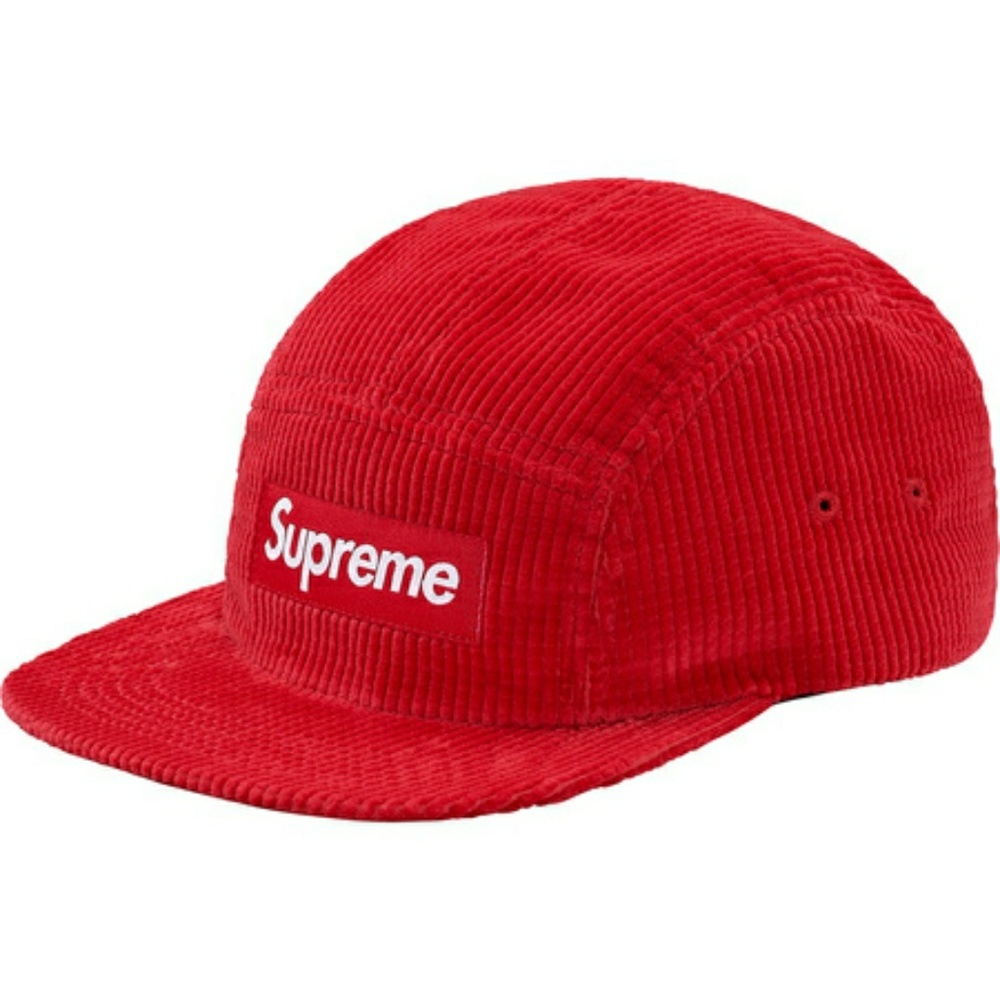 NEW Supreme Red Waffle Corduroy Box Logo Camp Cap