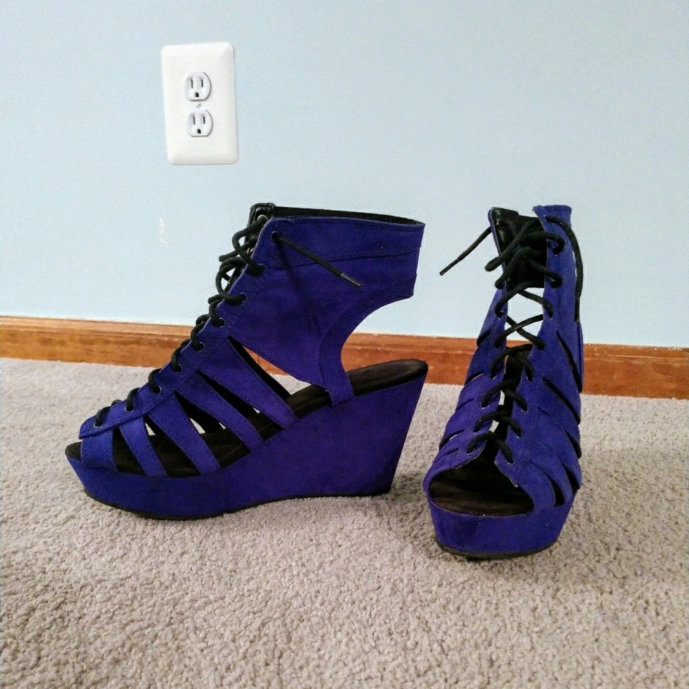suede indigo wedges