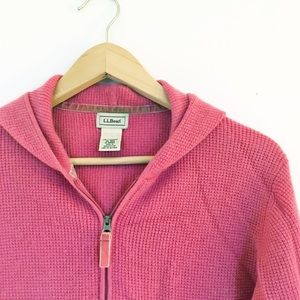 Ll Bean Pink Cashmere Hoodie Cardigan 