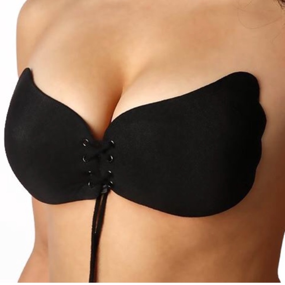 Black drawstring push-up silicon bra sz B cup