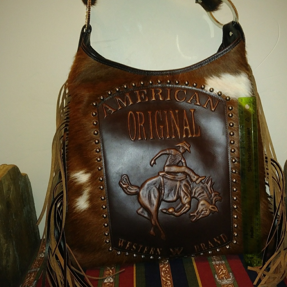 RAVIANI Leather Hair On Hide Fringed Handbag