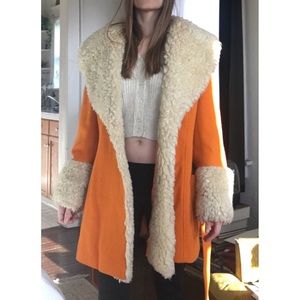Vintage wool coat with sheepskin trim