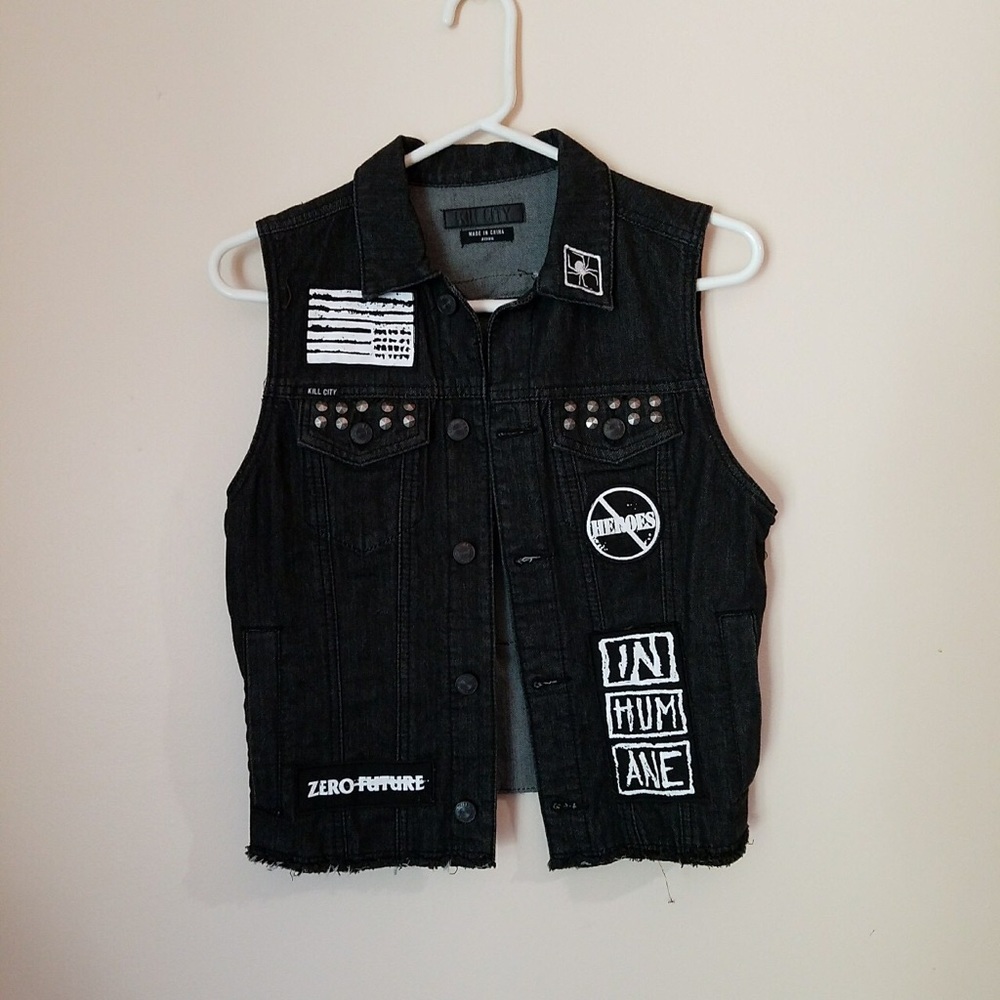 DollsKill Kill City Black Studded Patched Vest