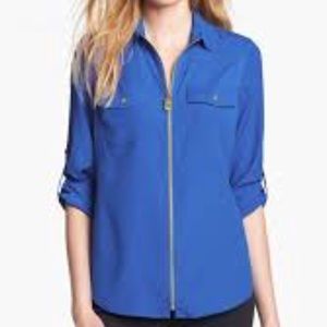 MICHAEL KORS ZIPPER FULL ZIP UP  BLOUSE TOP SHEER