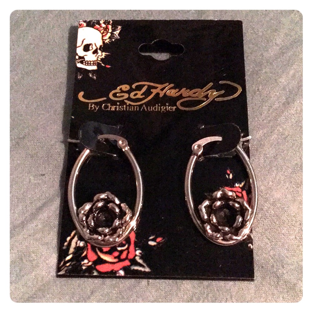 🆕 Ed Hardy Rose Stainless Steel Earrings - Picture 2 of 3